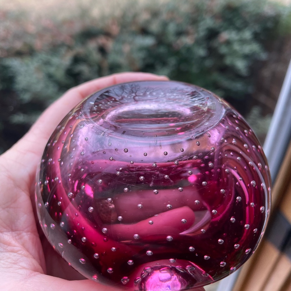 Murano Cranberry Red Bullicante Vintage Glass Ashtray - Picture 11 of 13